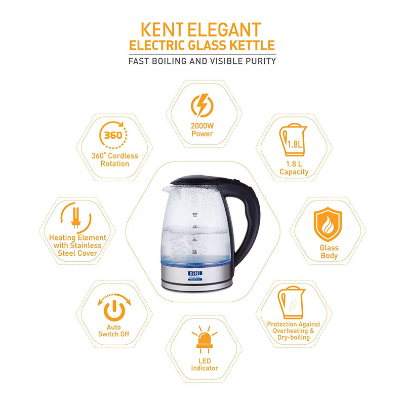 KENT ELECTRIC KETTLE GLASS 1.8L 2000W